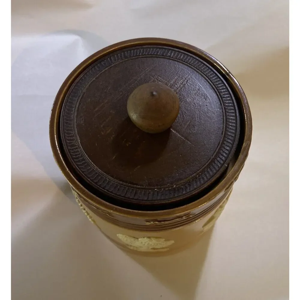 Antique Doulton Lambeth Pottery Stoneware Tobacco Jar Canister Barrel 4.75